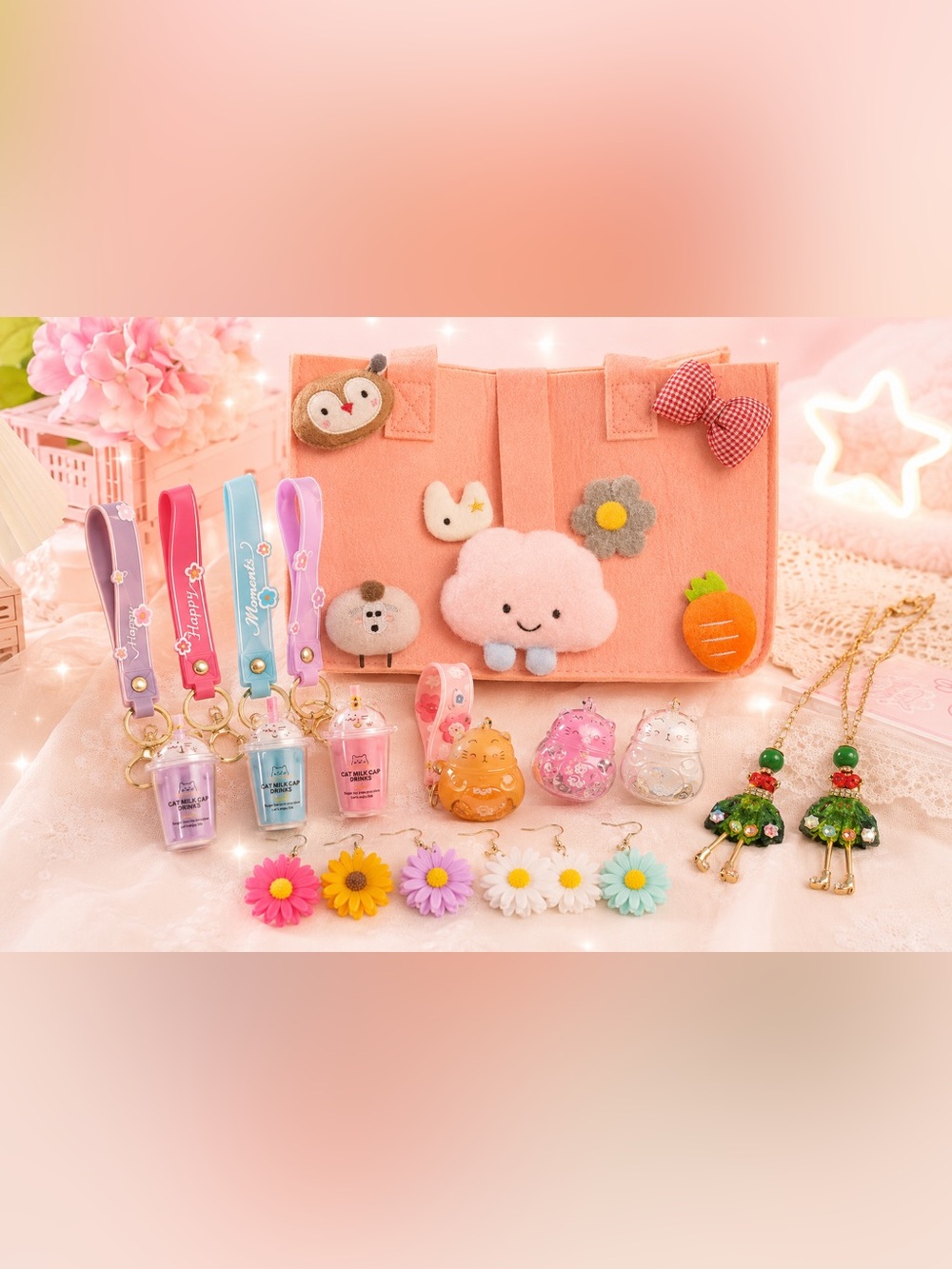 Kawaii Pastel Anime Cat Accessory Bundle Soft Girl Harajuku Coquette Y2K Lot